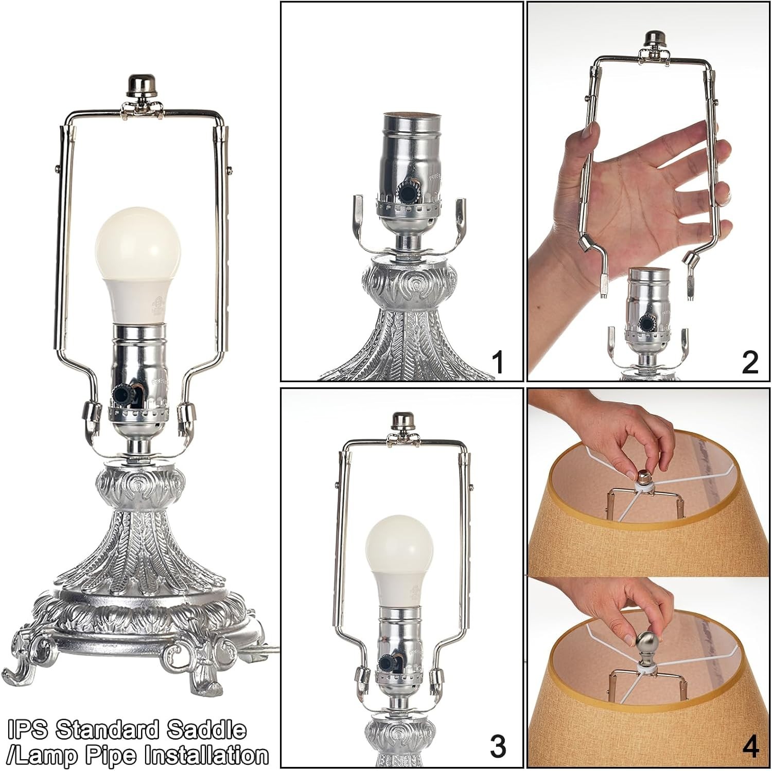 Elegant Adjustable Lamp Shade Harp Holder 7-10 Inches with Silver Finish