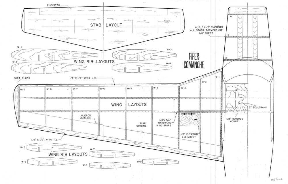 COMANCHE PLANS + CONSTRUCTION ARTICLE for 54" Span UC Scale Model Airplane