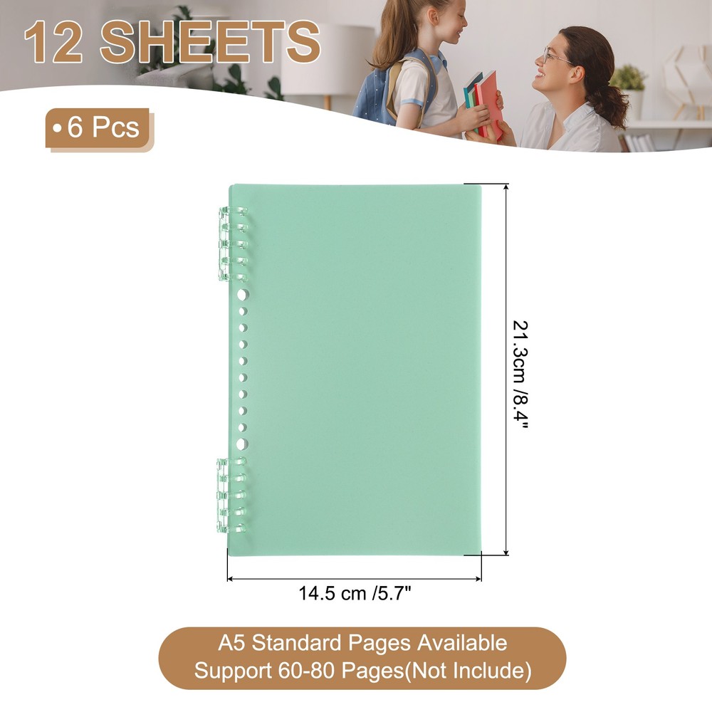 12 Pack A5 22 Mil Plastic Notebook Binder Covers with Binding Comb, Light green