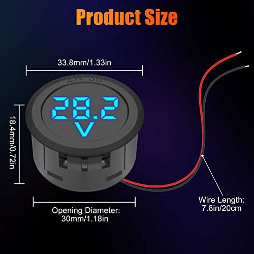2PCS DC 4–100V LED Digital Display Voltmeter, Round 2 Wire Voltage Gauge