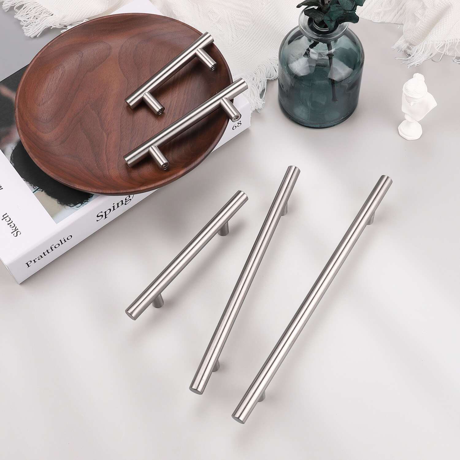 Probrico Kitchen Cabinet Pulls Brushed Nickel Cupboard Round T Bar Handle Drawer