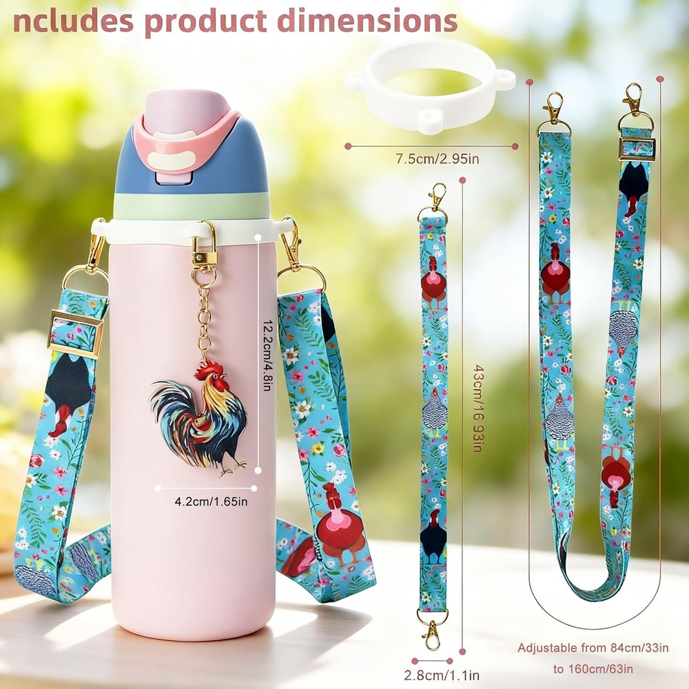 Shoulder Strap and Handle Strap and Charm Set Compatible for Owala,Includes Sili