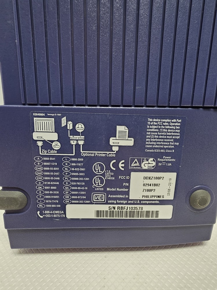 Iomega ZIP 100 External Drive Z100P2 Parallel UNTESTED Vintage Backup