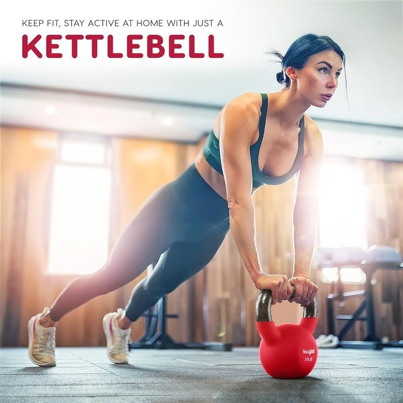 Solid Cast Iron Kettlebell Neoprene Coating Adjustable Weights Home Gym 15LB