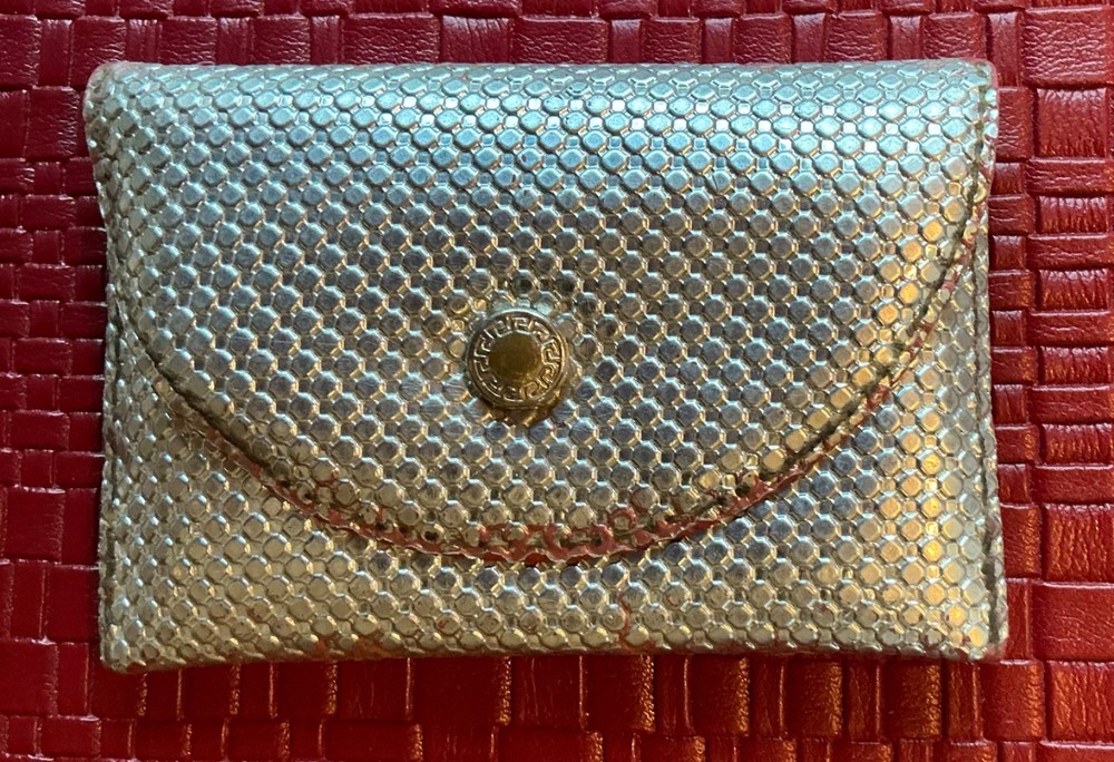 VTG Silver Colored Rosary And Card Wallet Snap Button Case