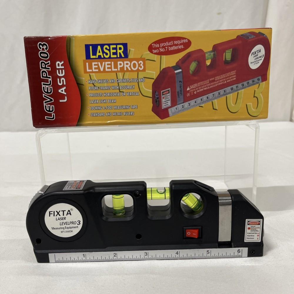 Fixta Laser Level Pro 3 Tool Horizontal Vertical 8 FT 250cm Measuring Tape Ruler