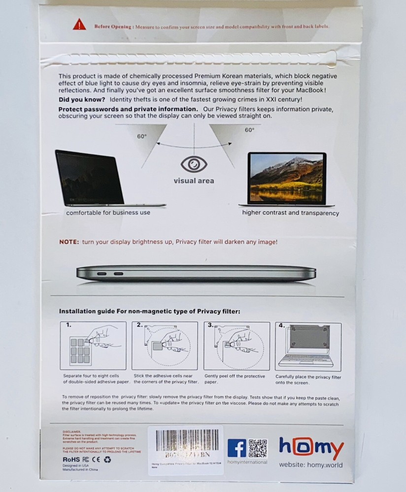 Screen Protector for MacBook Pro 13″ 2016 or Later A1706 A1708 A1989