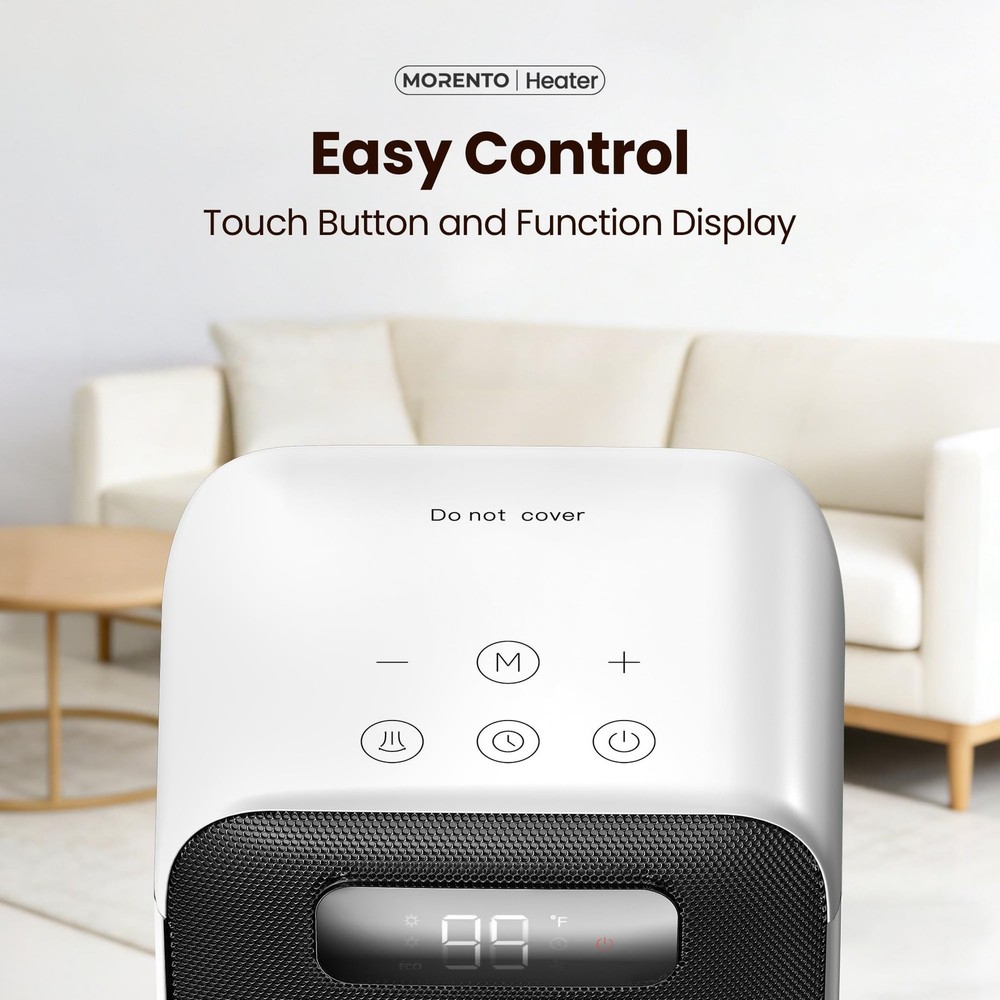 MORENTO Space Heater, 70° Oscillation, LED Display, 12H Timer, Thermostat,