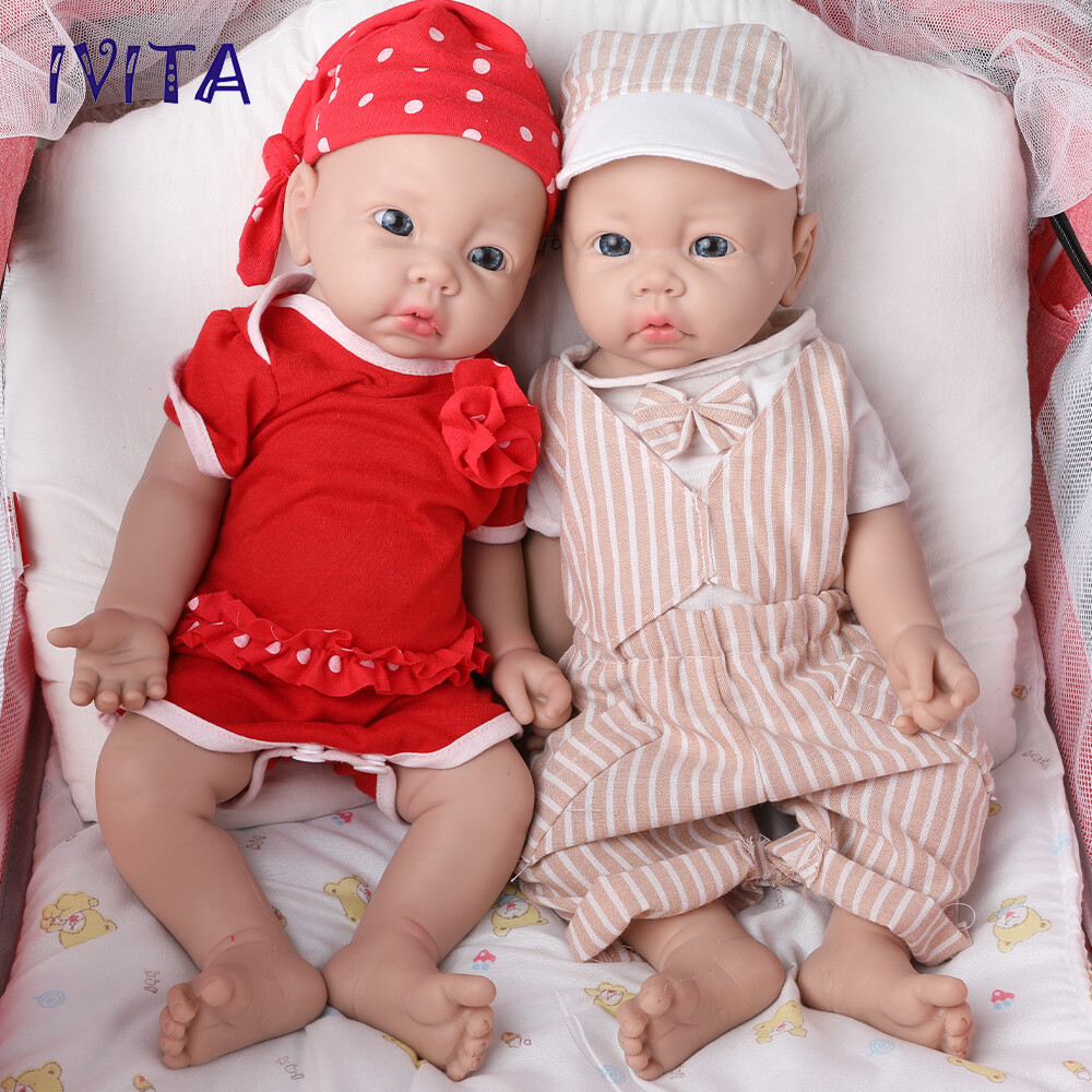 IVITA 17" Soft Silicone Reborn Baby Boy and Girl Newborn Squishy Silicone Doll