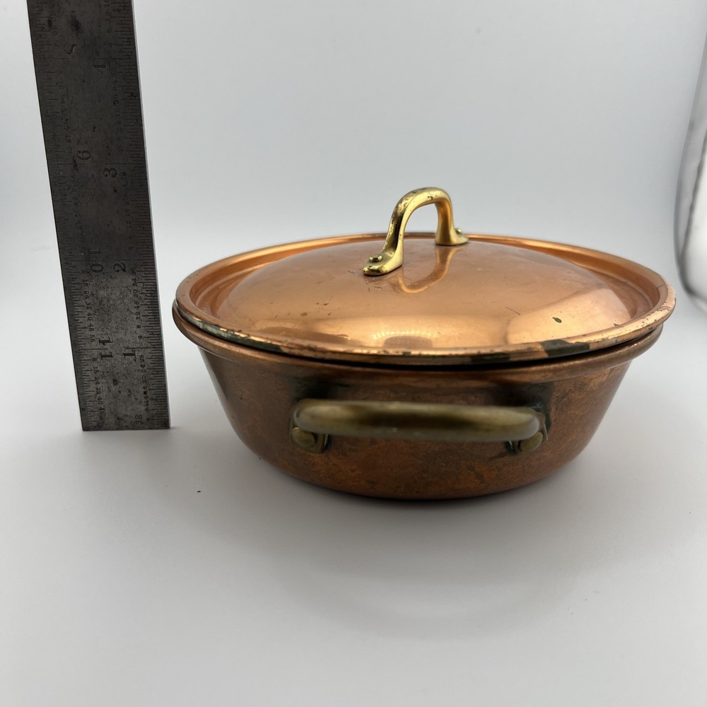 VINTAGE 5” COPPER TIN POT WITH LID