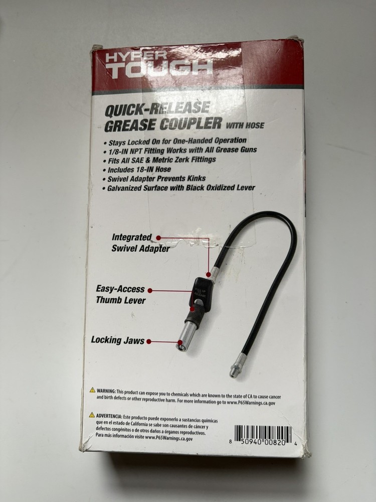 Hyper Tough Quick Release Grease Coupler With 18” Hose -OB