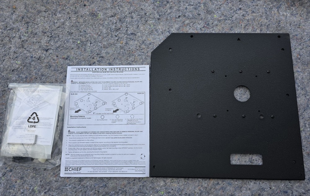Chief legrand RPM Interface Bracket - SLM324 missing a little hardware