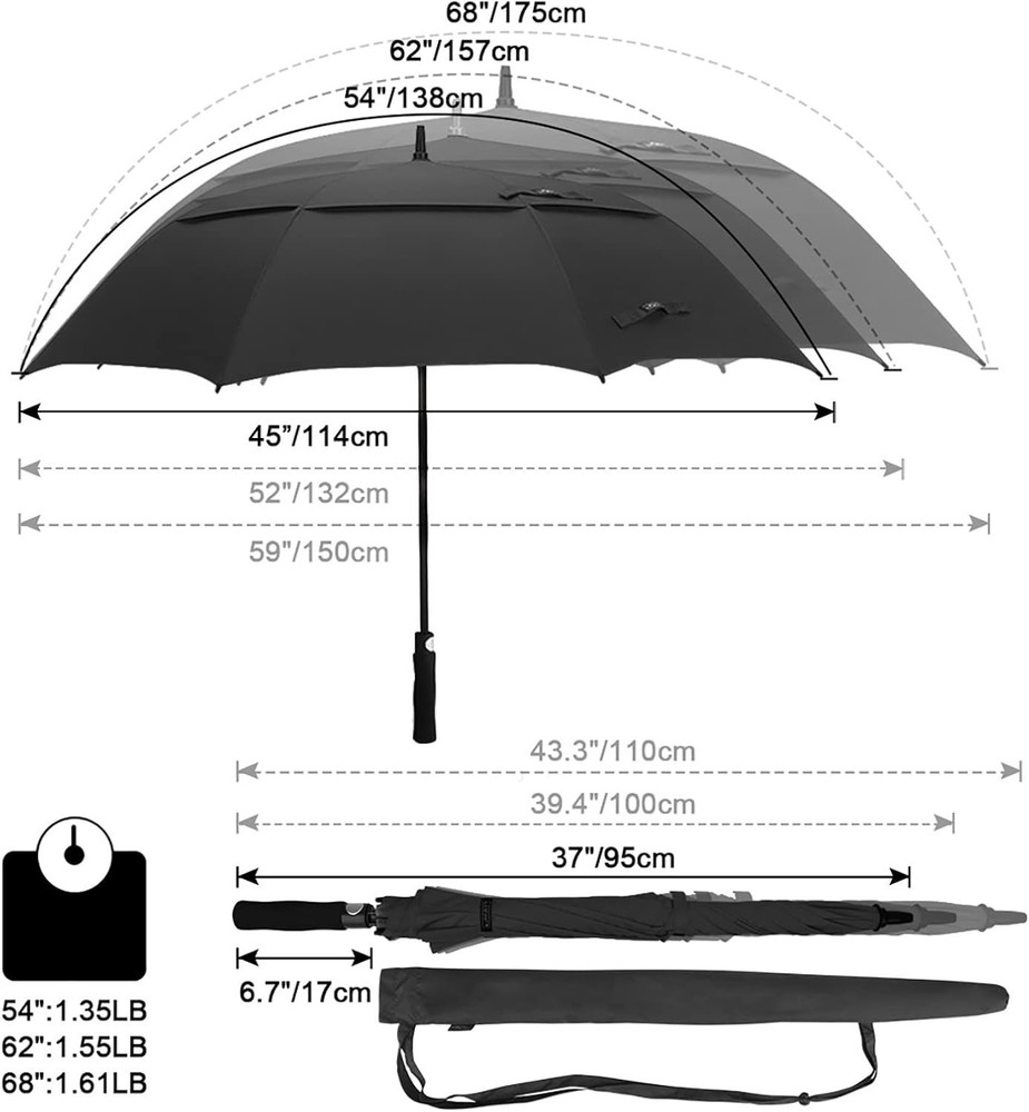 Large Golf Umbrella - 68 Inch Waterproof, Auto Open Button
