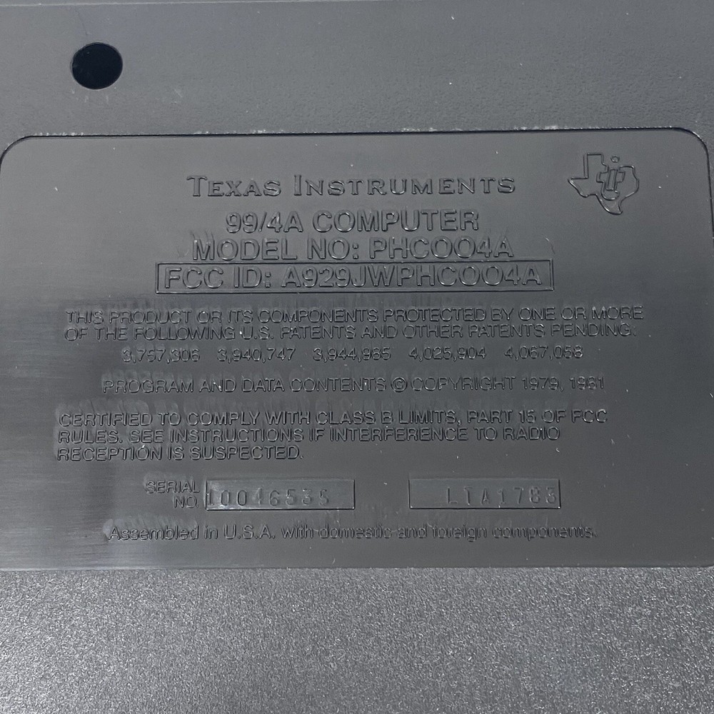 Texas Instruments Computer TI-99/4A Original Box Cords & Docs