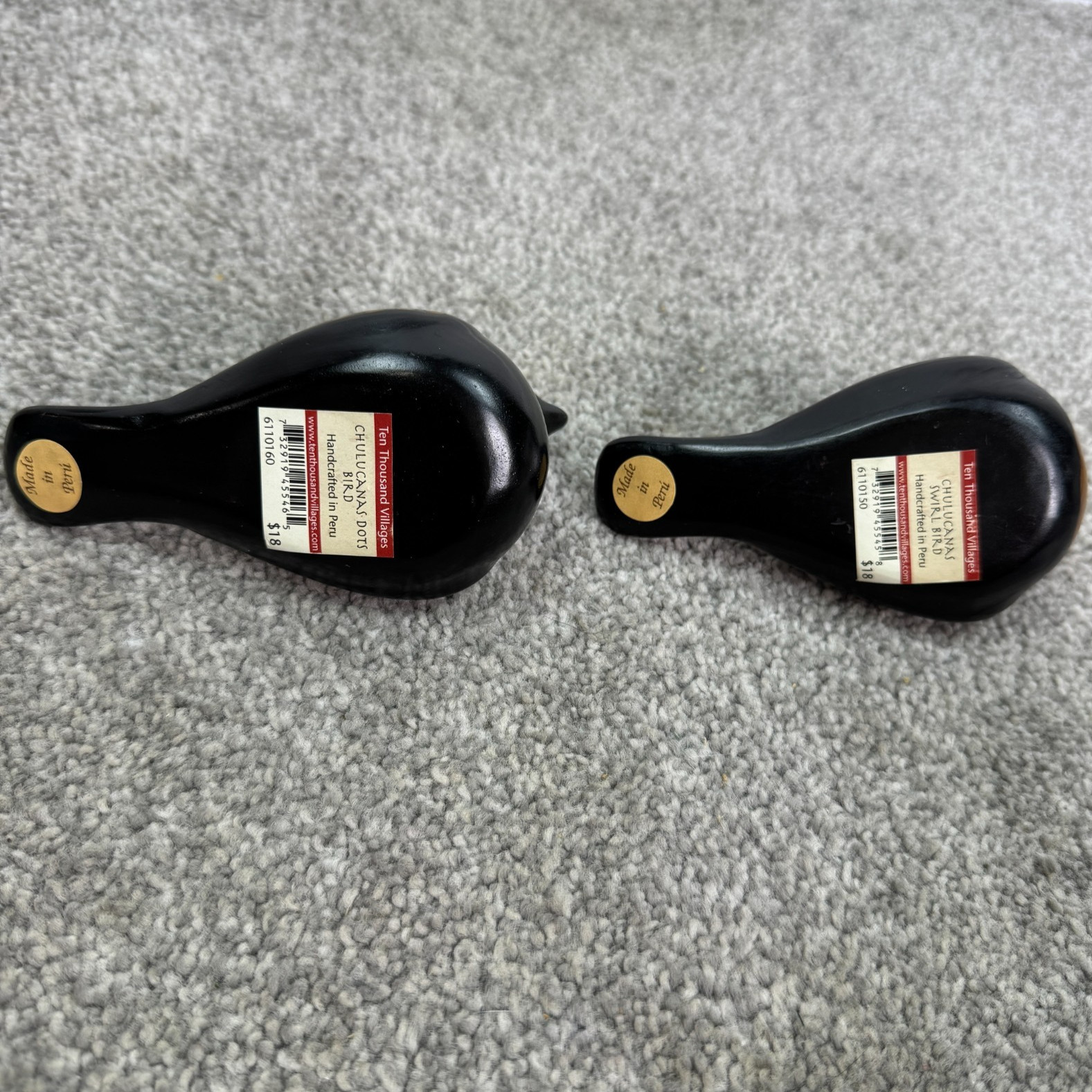 Set Of 2 Vtg Peruvian Handcrafted Chulucanas Birds Dots & Swirl Art Pottery MCM