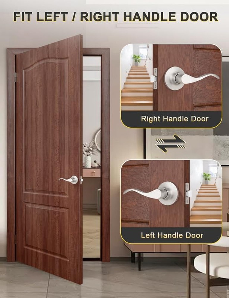 Mengico 2 Pack Satin Nickel Modern Interior Passage Door Knobs, Keyless Door ...