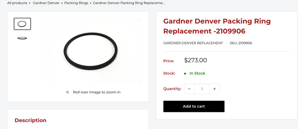 OEM Gardner Denver 2109906 Packing Ring *NEW OPEN BOX*
