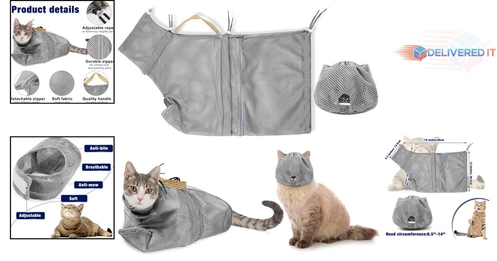 Cat Grooming Muzzle Mesh Bag Kitten Bath Restraint Breathable Adjustable
