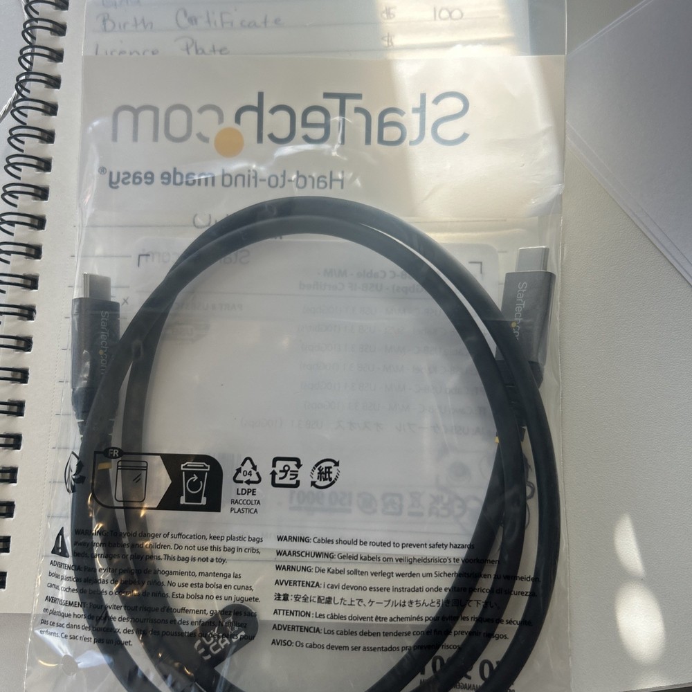 StarTech.com 3.3' Display Port Cable Gray/Black, USB type C, M/M (USB31CCV1M)