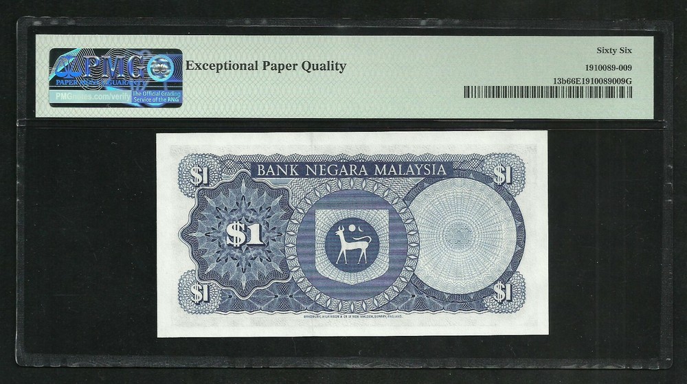 Malaysia : 1 Ringgit 1981-83 ; PMG : Gem UNC 66 ; EPQ