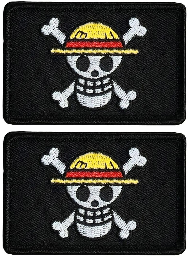 Straw Hat Pirate Flag Embroidered Morale Patch - 2PC Hook Backing 3"X2"