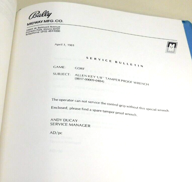 Vintage Bally Midway Service Bulletin 1982 - Schematic - General Instructions