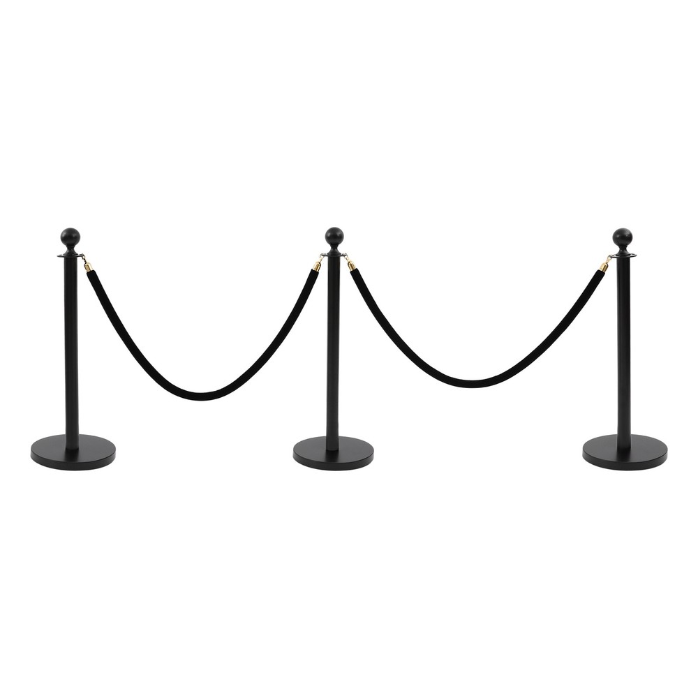 6 PCS Black Stanchion Posts Queue Pole with 4 1.5M Ropes Crowd Control Barrier