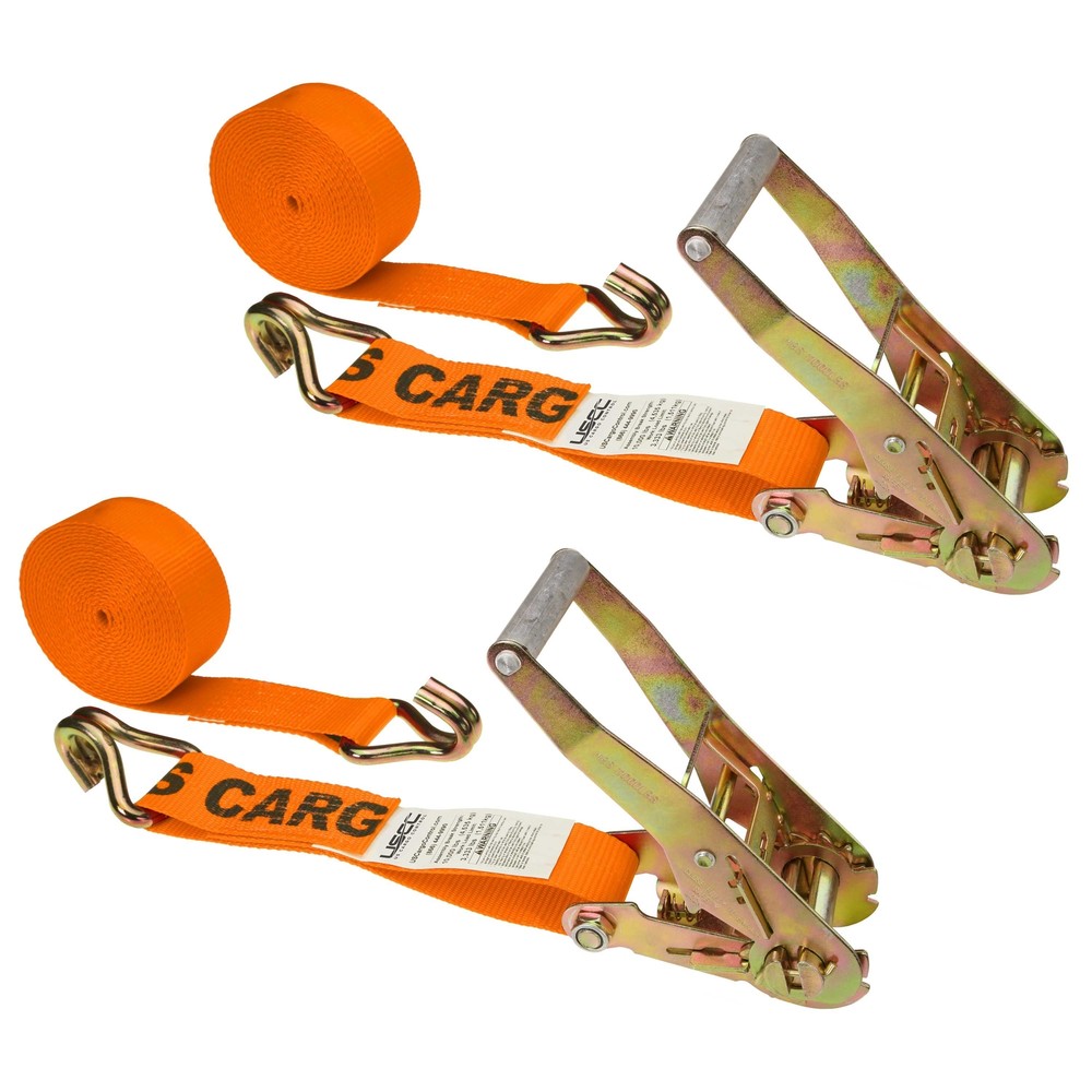 USCC 2" X 27' Wire Hook Ratchet Strap - Orange 2PK