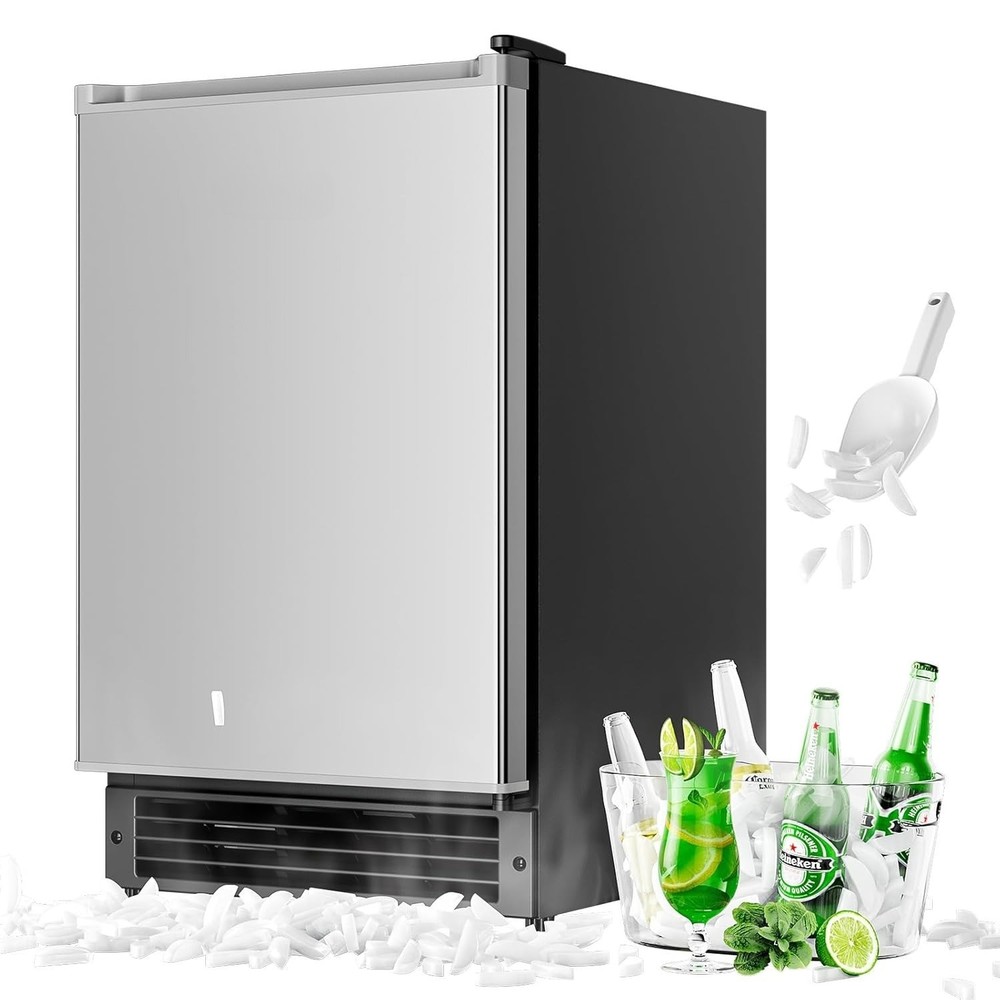 Under Counter Crescent Ice Maker Machine, 15'' W Drainless Built-in Ice Maker
