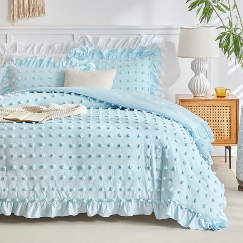 Tufted Dots Ruffle Comforter Set Full/3 Pieces Queen Size Tufted Dots - Blue
