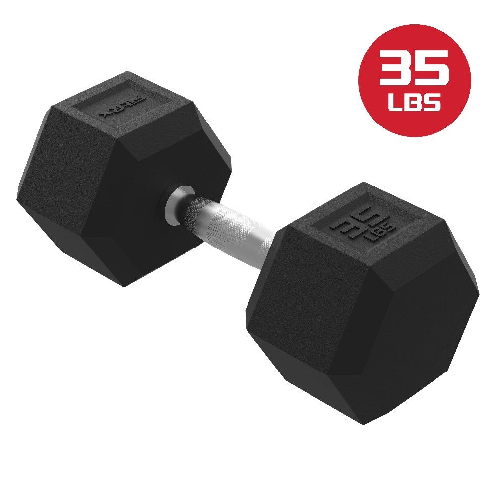 35lbs Rubber Hex Dumbbell – Solid Steel Handle, Durable Rubber Coating