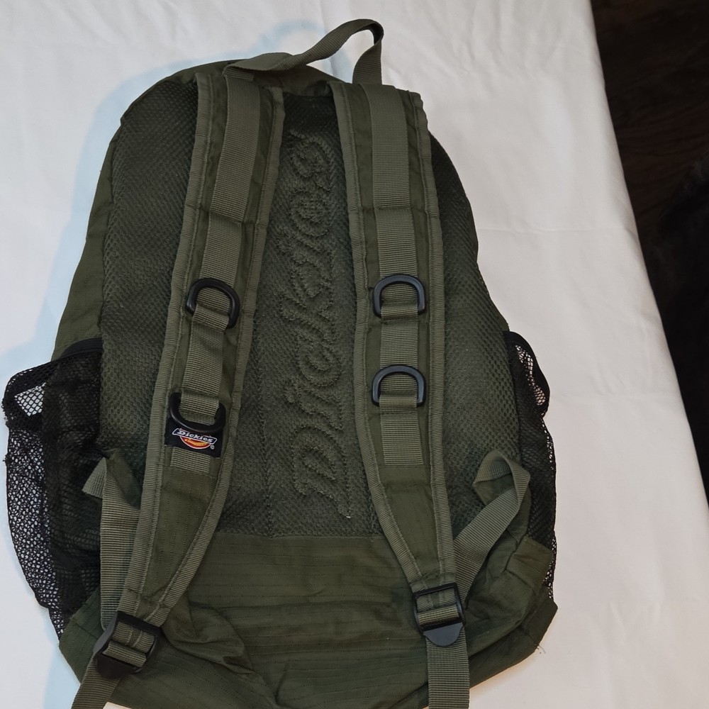 Dickies Green Daypack Backpack Camping Hiking Mesh Side Pockets