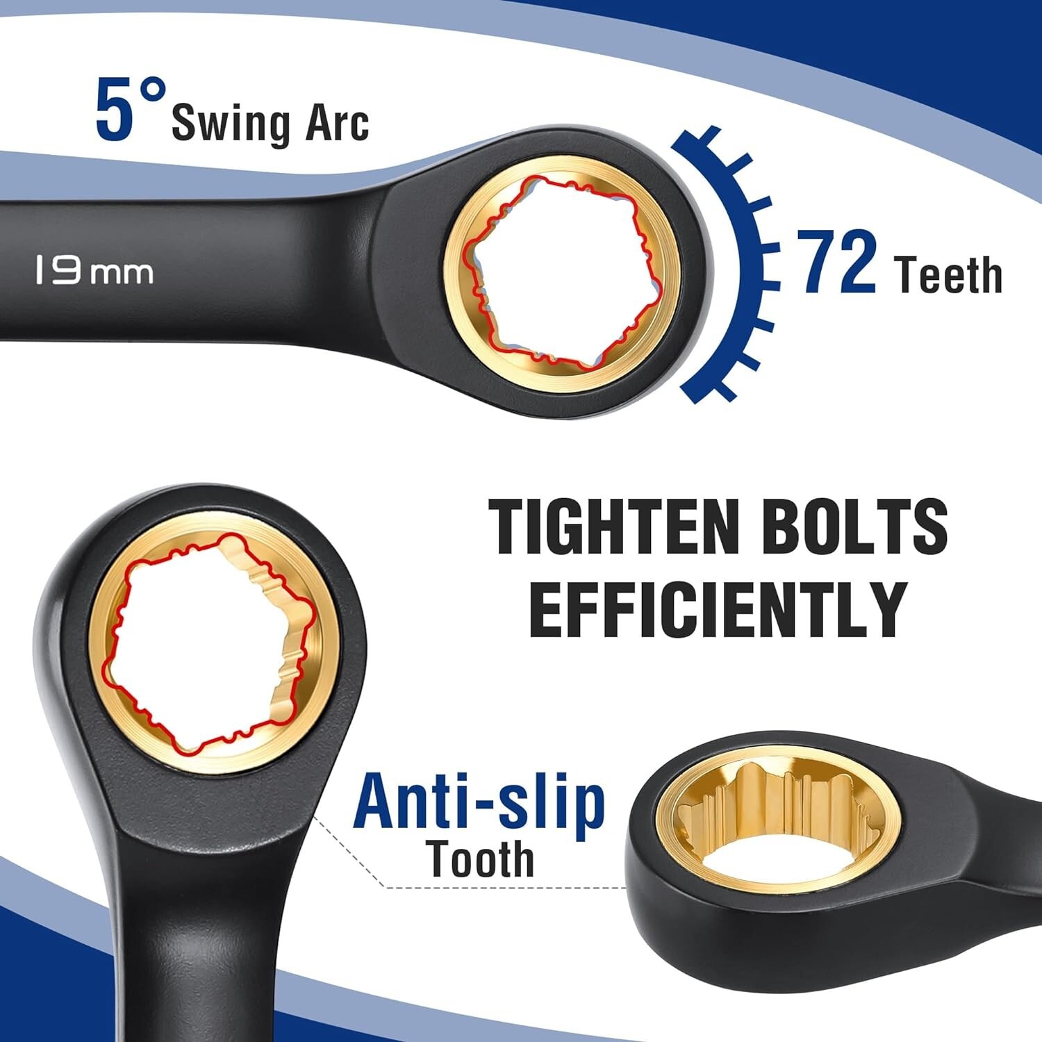 WORKPRO Extra Long Ratcheting Wrench Set-10PC Combination Anti-Slip Metri-8-19mm