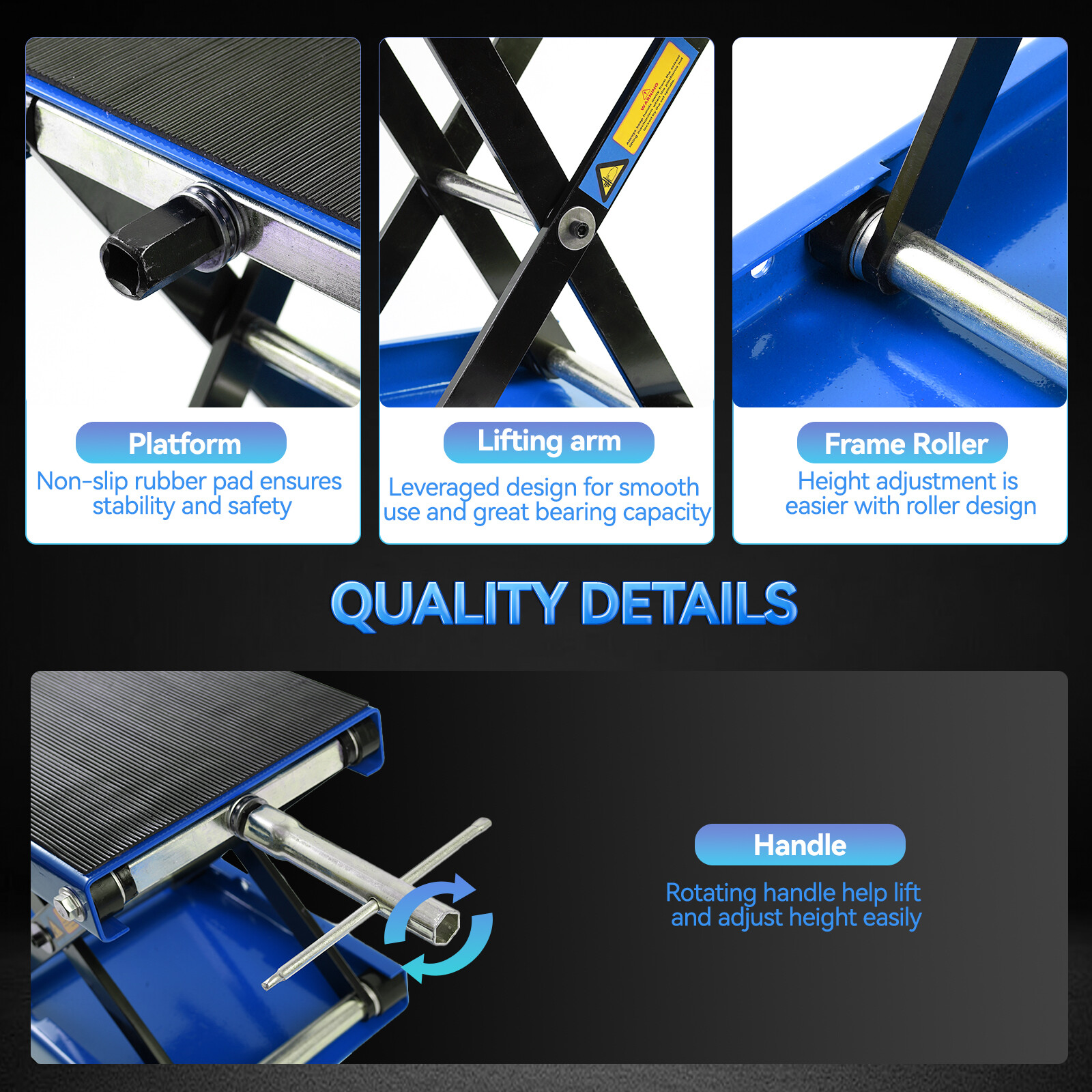 Heavy Duty Motorcycle 1100lb Scissor Jack Lift Wide Deck Hoist Stand ATV Bike BL