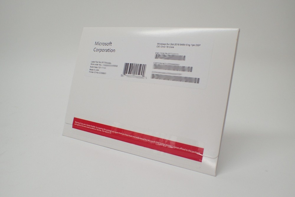 Microsoft Windows Server 2016 Standard DVD Kit Media + Key 16-Core 1PK