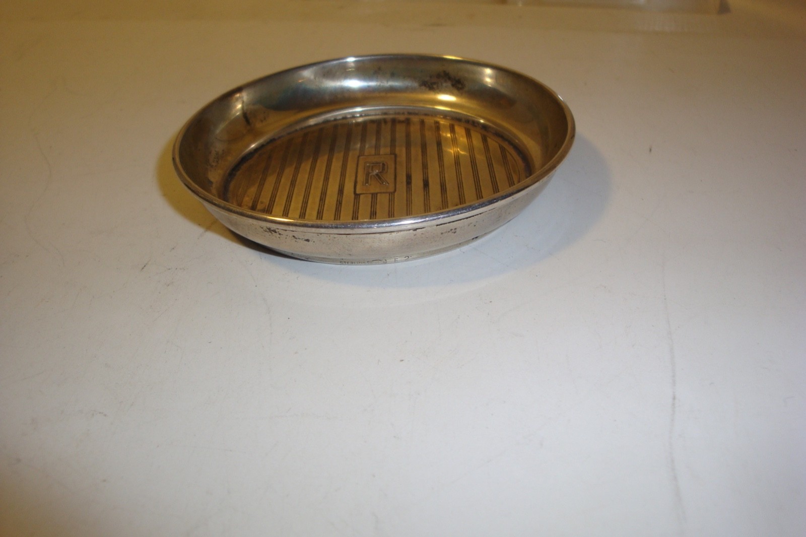 Vintage sterling silver drink coaster or butter pat monogrammed "R" 58 grams