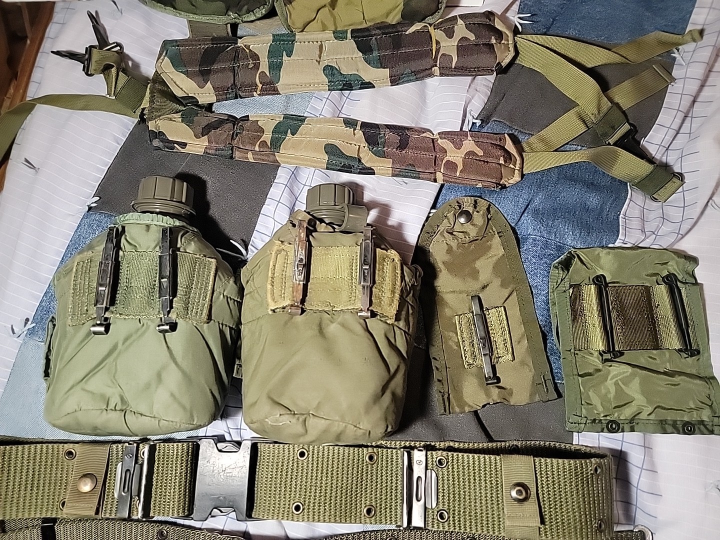 USGI LG Army Web PISTOL BELT & Army Y SUSPENDERS Set LBE ALICE+2 canteen+Pouches