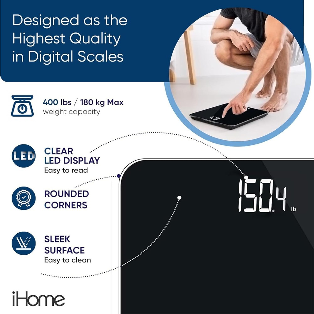Digital Battery Powered Bathroom Scale 397 lbs, Black