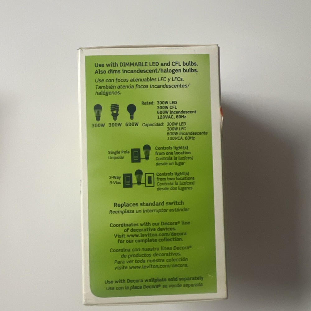 Leviton Rocker Dimmer Switch 600W Light Gray Single Pole/3-Way 1 Pack