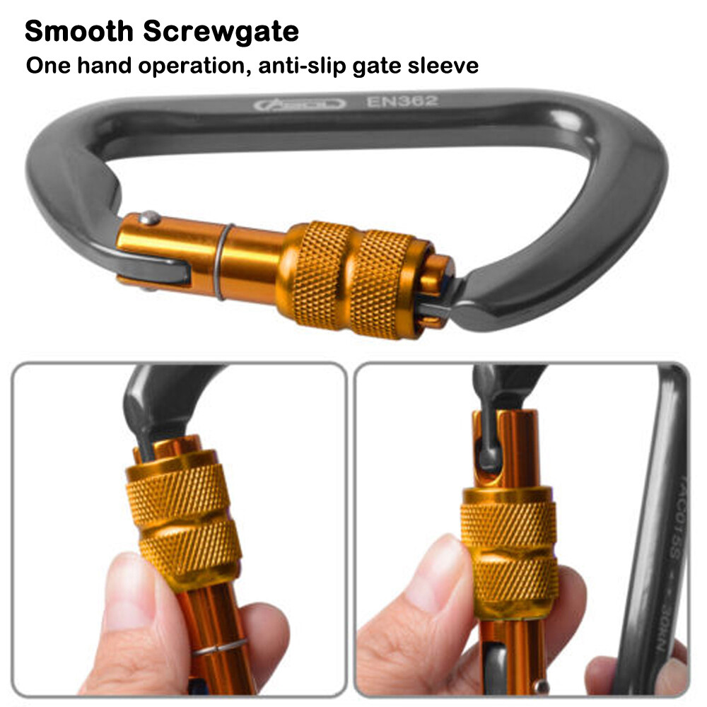 30KN Climbing Carabiner Aluminum Screw Locking Clip Heavy Duty Hook Rock Rescue