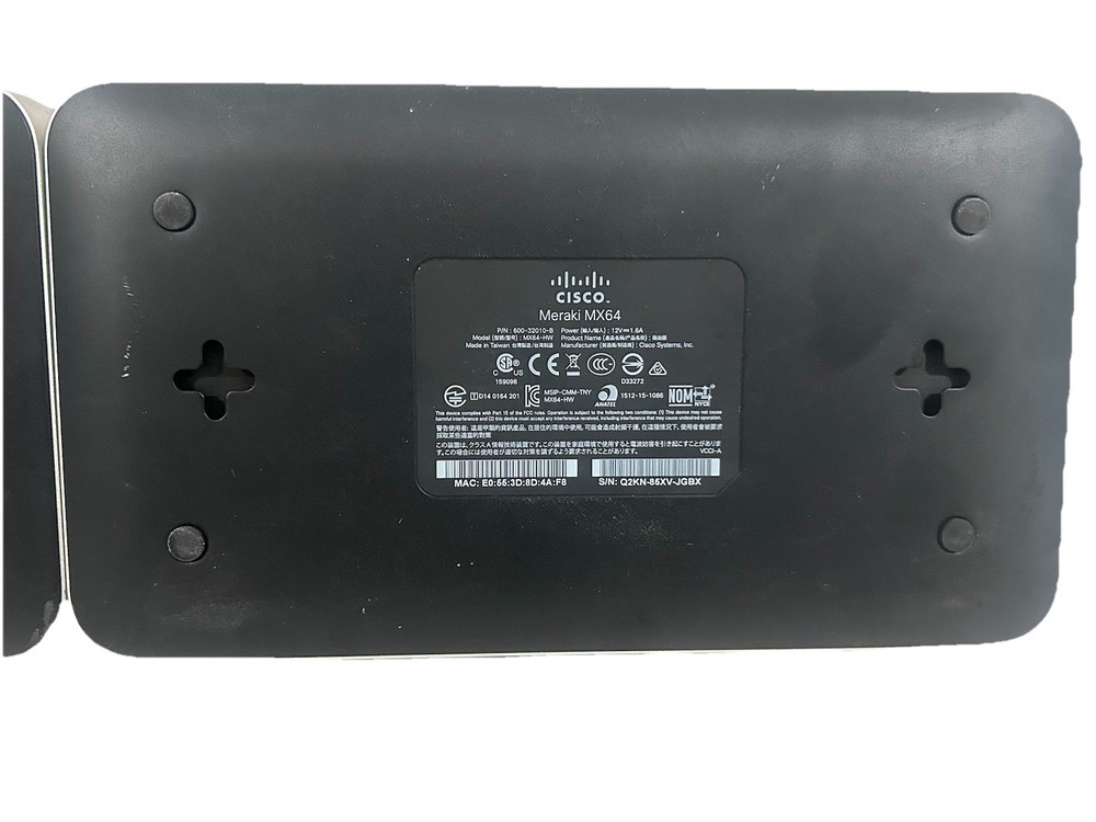 (2) Cisco Meraki MX64 cloud managed security appliance