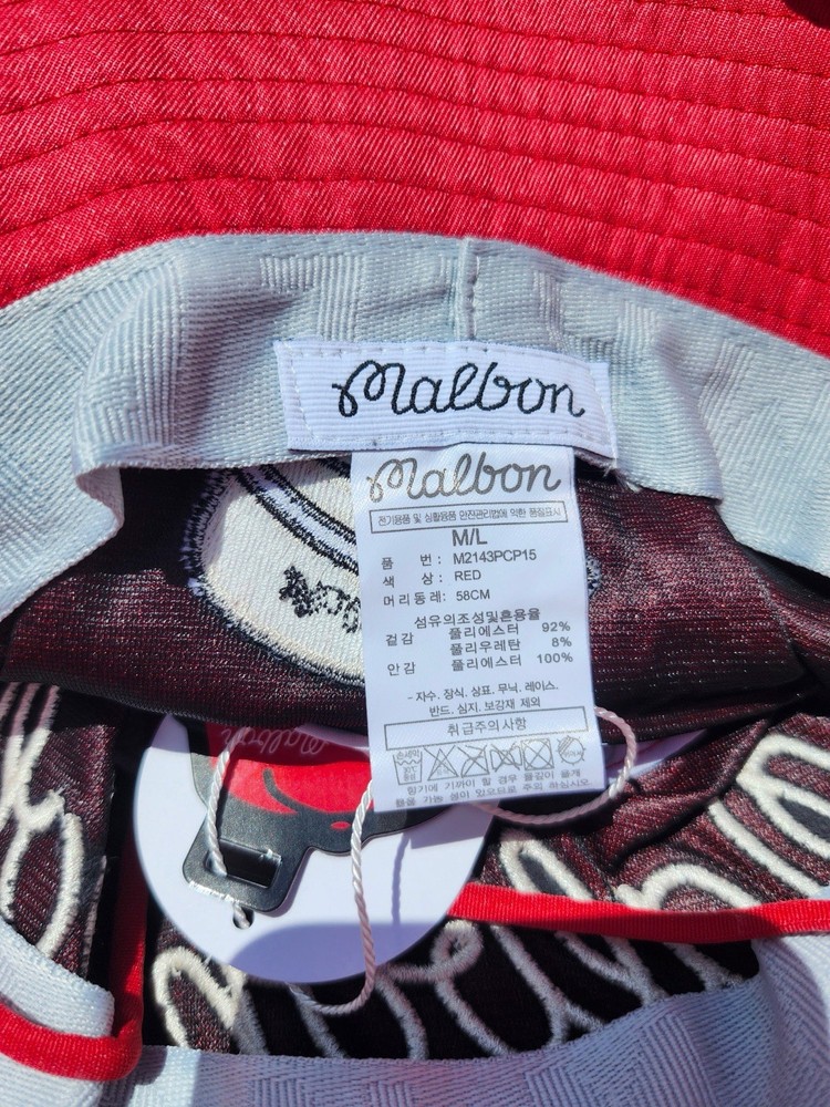 Malbon Golf Bucket Hat Red | Embroidered Script Logo | Adjustable Strap | New