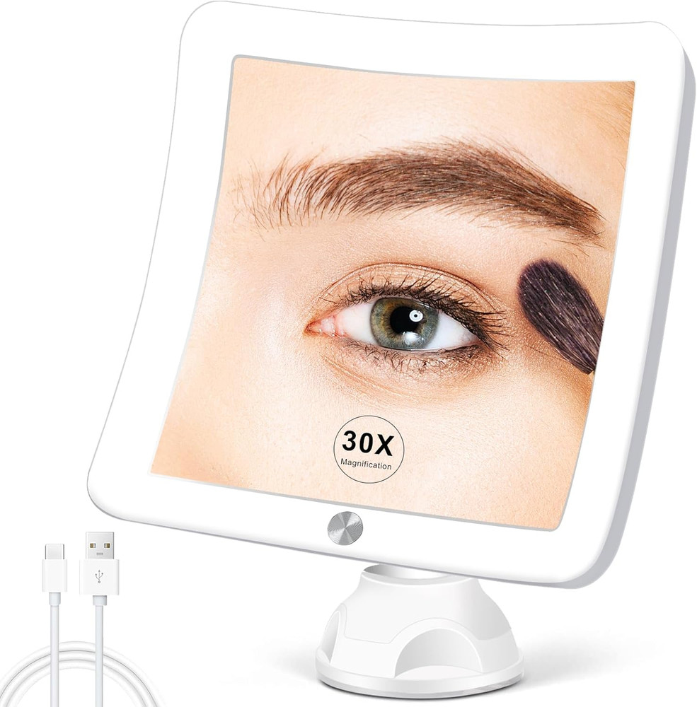 Rechargeable Lighted Makeup Mirror with Magnification - Upgraded 30X Magnifying