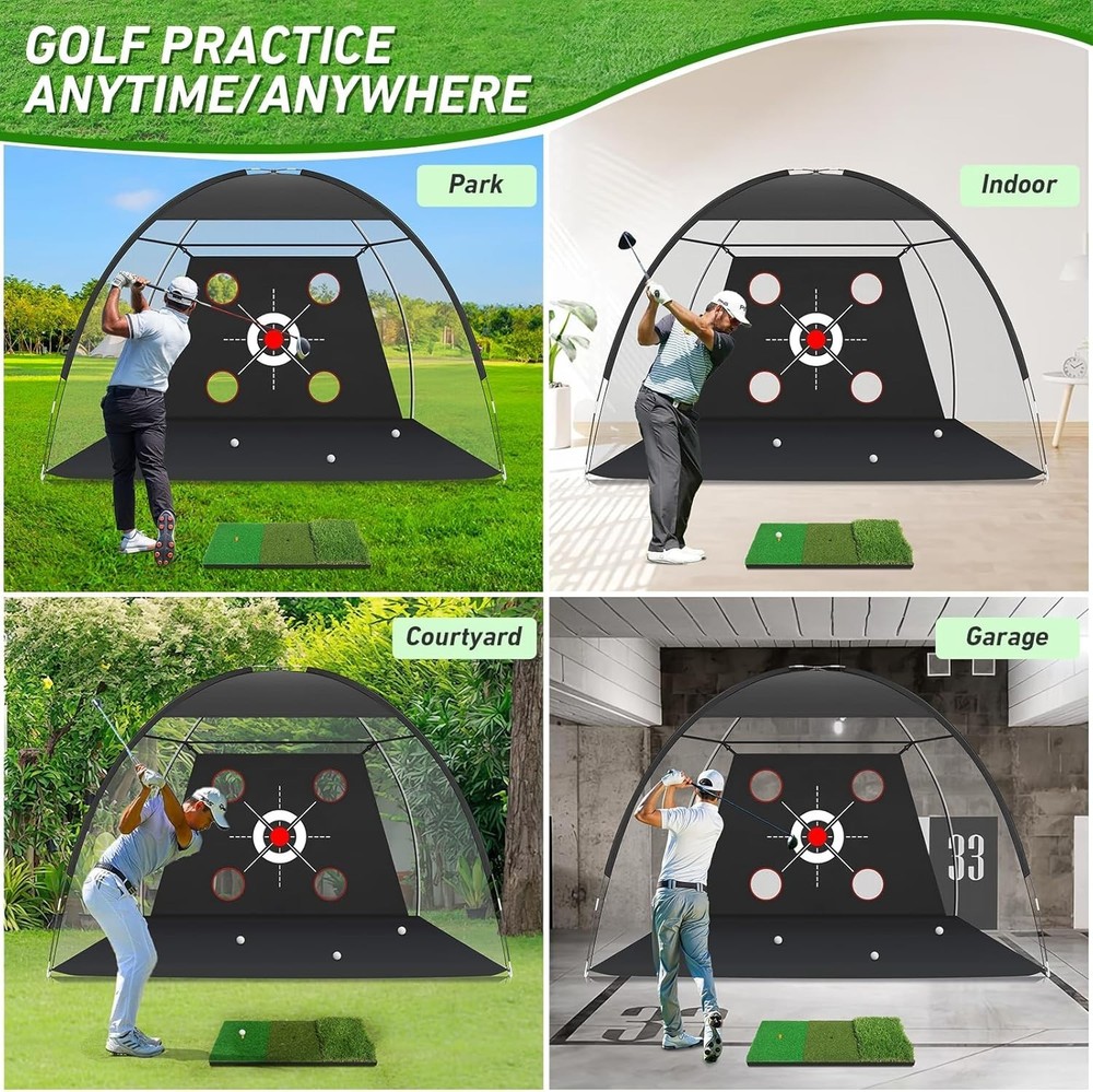 Golf Net, 10x7FT with Golf Practice Mat, Hitting Aid Nets for Backyard Driving C