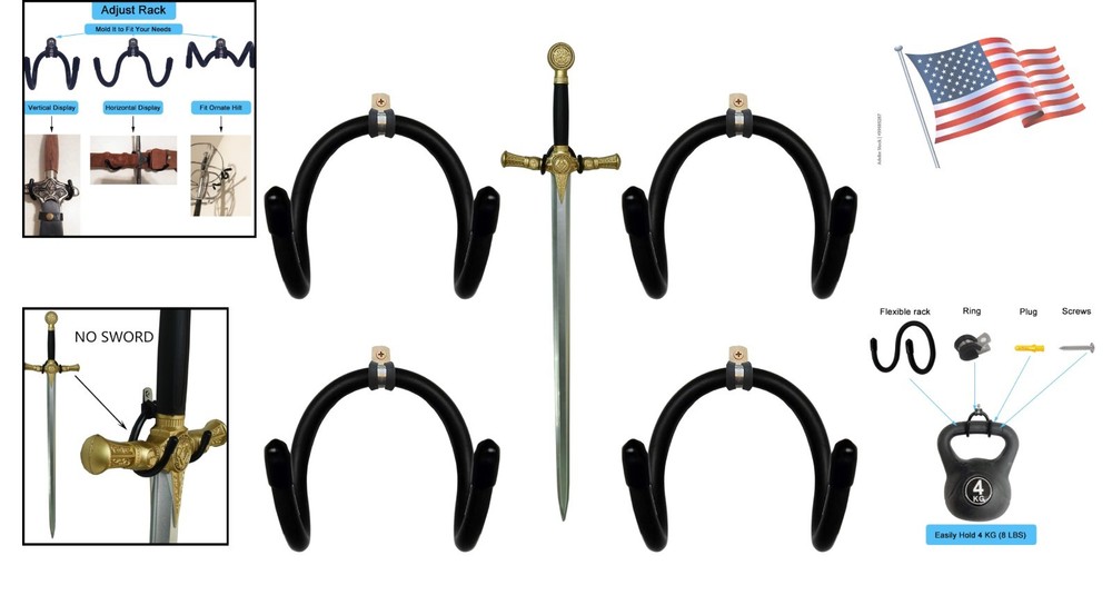 Customizable Antique Sword Display Hangers - 4 Adjustable Vertical Mounts