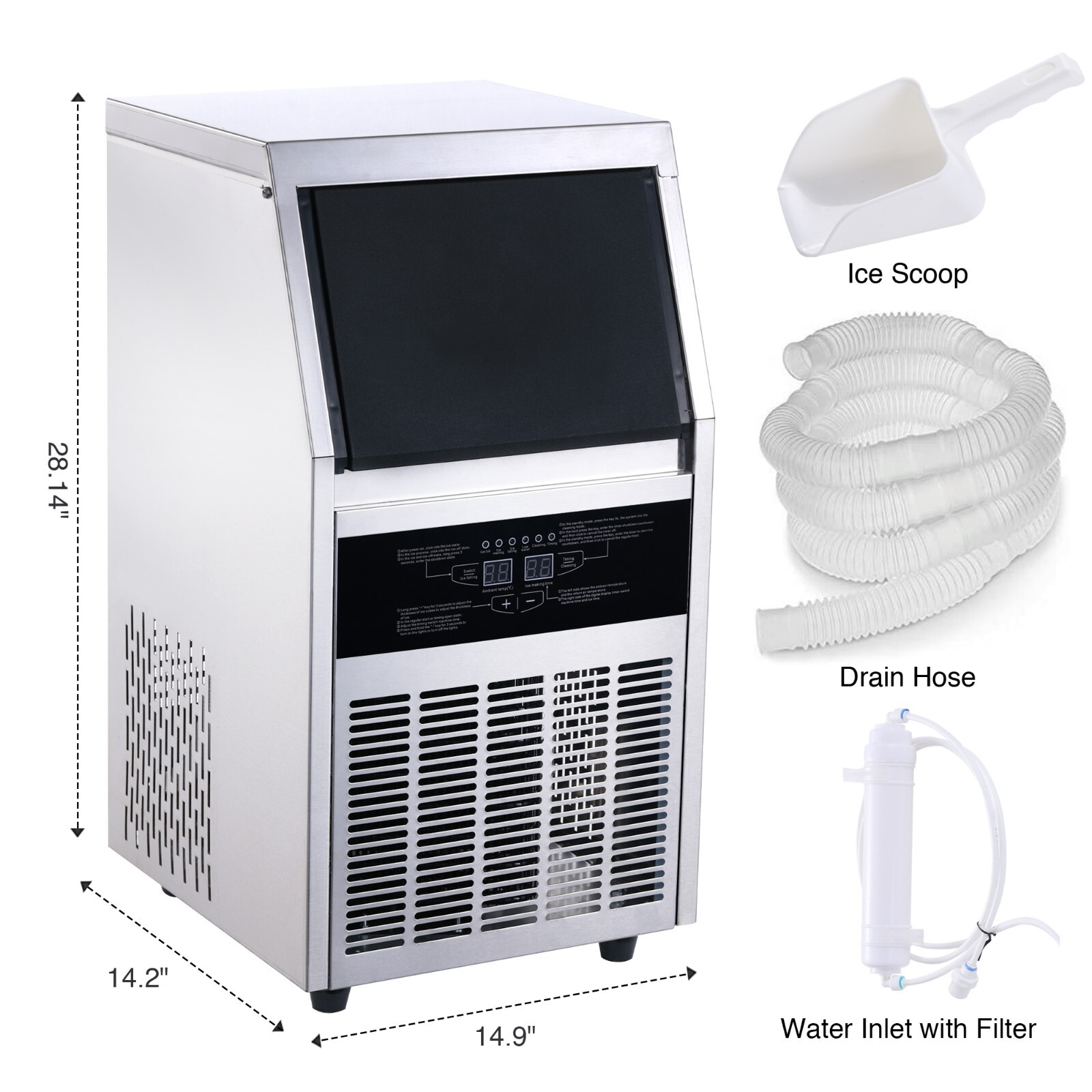 Commercial Ice Maker 150lbs Stainless Steel Built-in Cube Machine Bar Restaurant