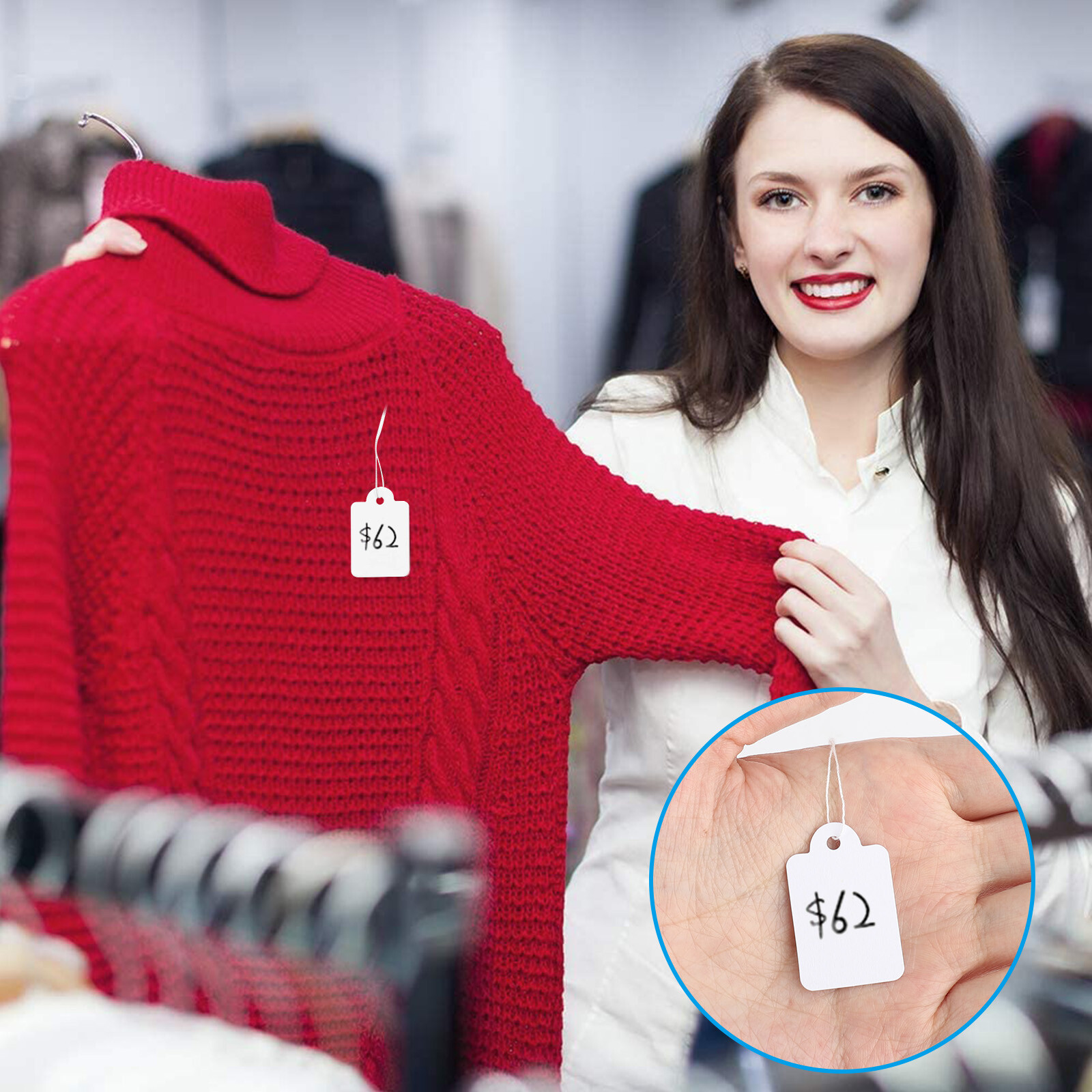 1000 Garage Sale Price Tags Size #5 White Merchandise Hang String Strung Garment