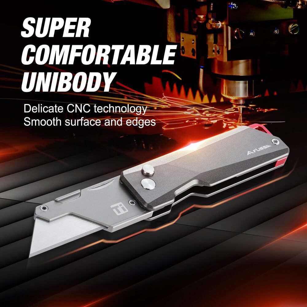 FLISSA Titanium Folding Utility Knife CNC Unibody Quick Change Blade Razor Knife