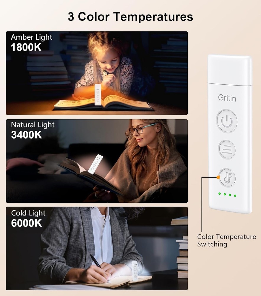 Compact USB-C Rechargeable Book Light with 5 Adjustable Brightness Settings