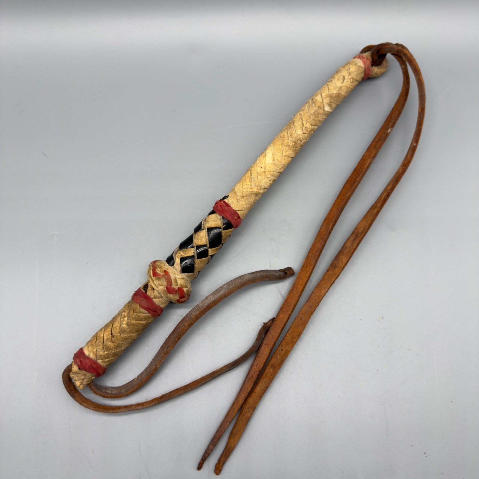 Vintage Western Leather Braided Horse Quirt Whip Cowboy Tack Rodeo Decor